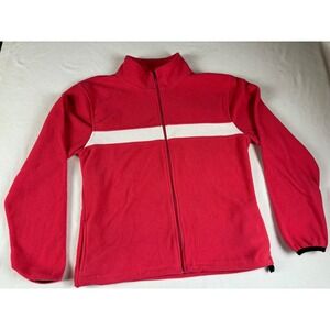 Eagle Canyon Womens XL Red Fleece Full Zip Jacket White Stripe Mock Neck‎